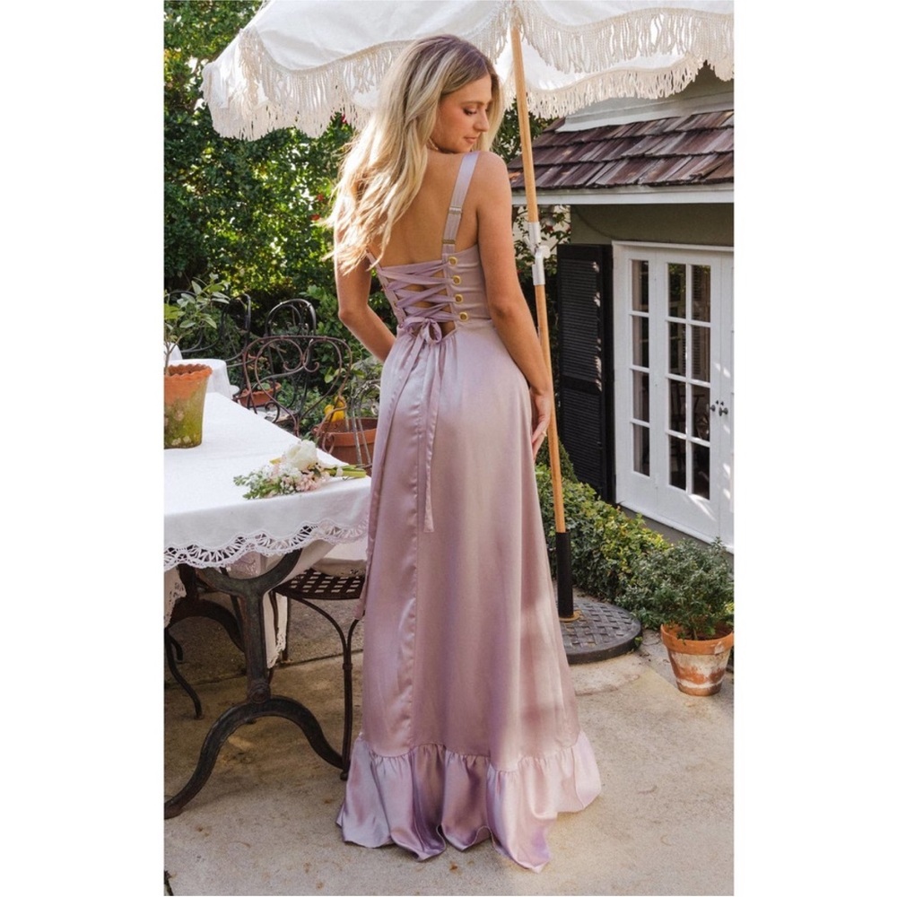 Show Me Your Mumu Clarissa Corset Dress in Dusty Purple Luxe Satin M